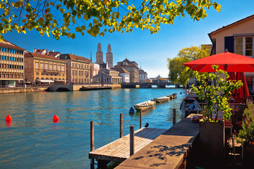 Zurich waterfront landmarks autumn colorful view