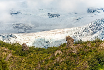 View of the Myrdalsjokull glacier , covering the active volcano Katla, Thorsmork, Highlands at the southern end of the famous Laugavegur hiking trail.