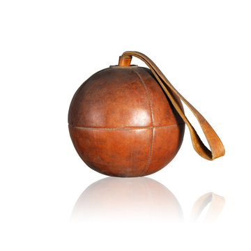 old leather ball isolated on white