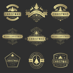 Christmas labels and badges vector design elements set.