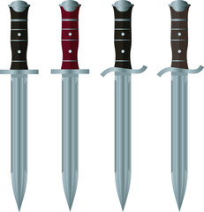 Vector set of steel daggers. Iron knife.