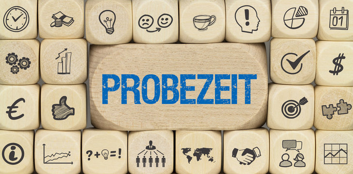 Probezeit / W&uuml;rfel mit Symbole