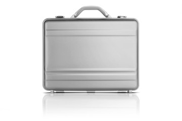 Light grey metal suitcase isolated on white background