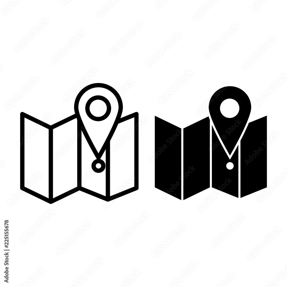 Poster map with pin line and glyph icon. direction vector illustration isolated on white. gps outline style