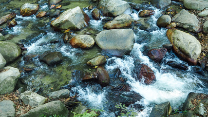 water floating through stones