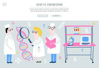 Scientist exploring DNA structure. Hand drawn genome sequencing concept made in vector. Banner for site.