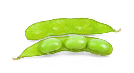 green soybeans on white background