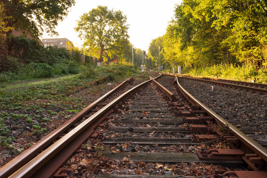 Bahnweiche im Morgenlicht