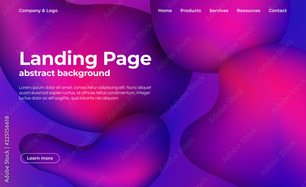 Leinwandbilder landing page template. abstract background with fluid shapes, liquid abstract backdrop. colorful bac