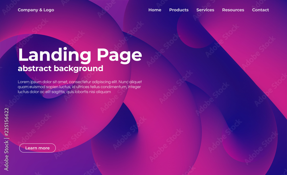 Fototapete landing page template. abstract background with fluid shapes, liquid abstract backdrop. colorful bac