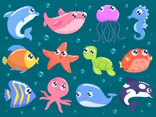 Printed kitchen splashbacks Sea life Cute sea animals set