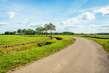 Fototapeta na wymiar Curved country road in a Dutch polder landscape