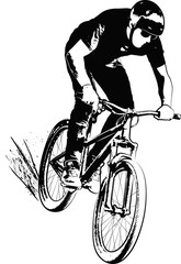 Fototapeta na wymiar man on bicycle - monochrome illustration