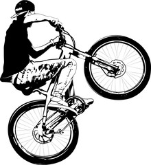 man on bicycle - monochrome illustration