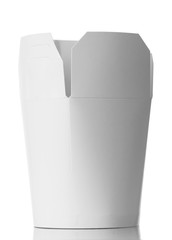 Eco-friendly white paper cup with lid and drink stick isolated