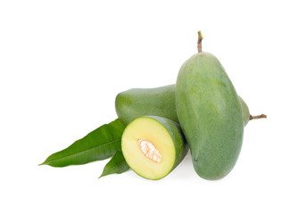 green mangoes on white background