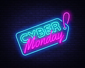Cyber Monday Sale neon sign vector. Cyber Monday Bid discount Design template neon sign, light banner, neon signboard, nightly bright advertising, light inscription. Vector illustration