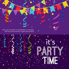 New Year and Christmas banners with colorful conffetti, vector illustration