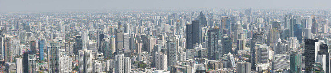 Aerial panorama view of skyscrapers in Bangkok, Thailand.