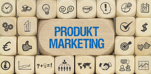 Produkt Marketing / Würfel mit Symbole
