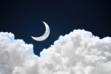 Fototapeta na wymiar Sky with crescent and clouds