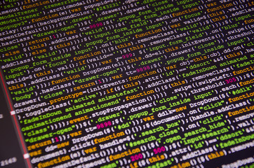 Software developer programming code. Abstract computer script code. Programming code screen of software developer. Software Programming Work Time. Code text written and created entirely by myself.