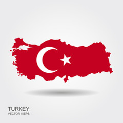 Map of Turkey and national flag symbols, White Background