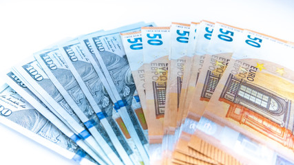 paper money euros and dollars are on the table