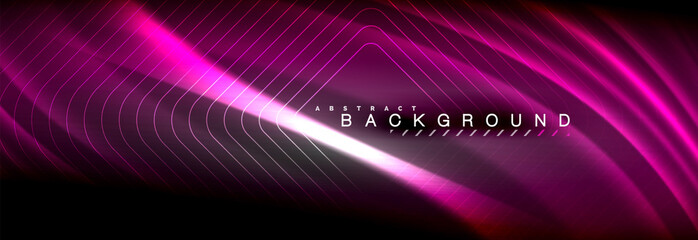 Neon glowing fluid wave lines, magic energy space light concept, abstract background wallpaper design