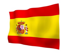 The flag of Spain. Official state symbol of the Kingdom of Spain. Concept: web, sports pages, language courses, travelling, design elements. 3d illustration