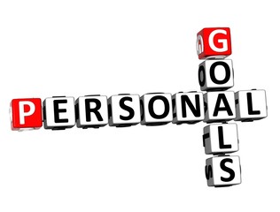 3D Rendering Crossword Personal Goals over white background.