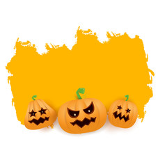 Fototapeta premium Halloween web grunge Banner or poster with Halloween scary pumpkins isolated on white background . Funky kids Halloween banner with space for greeting text or sale