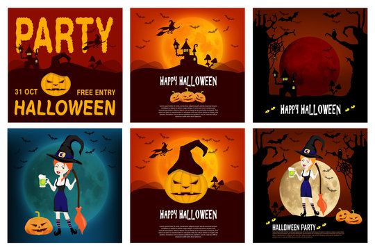 Set Halloween vector poster, banner or flyer