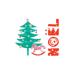 Christmas and New Year elements with lettering. Vector flat design with texture