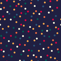 Cute colorful irregular polka dot vector pattern, seamless repeat. Inspired by vintage cloth design. Perfect for textiles, backgrounds, interior surfaces, wallpapers, gift wrapping etc.