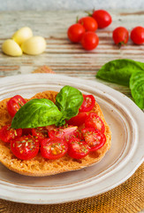 Bruschetta with fresh tomato, basil and garlic.