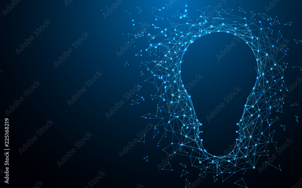 Poster light bulb form lines, triangles and particle style design. illustration vector