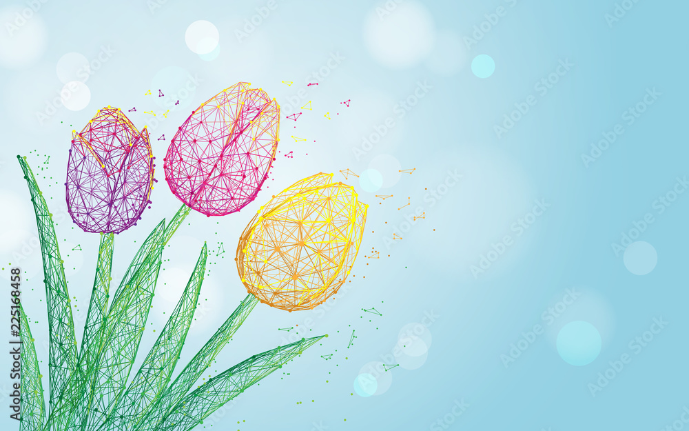 Leinwandbilder tulip flowers form lines, triangles and particle style design. illustration vector