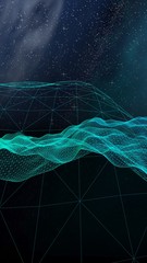 Abstract landscape on a dark background. Cyberspace grid. Hi-tech network. Outer space. Starry outer space texture. 3D illustration
