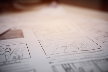 Storyboard drawing creative for film process pre-production media films story script for video editors