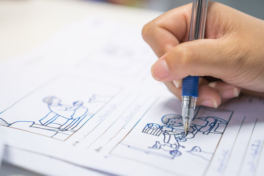 Storyboard or storytelling drawing creative for film process pre-production media films story script for video editors