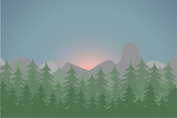 Fototapeta premium landscape with fir trees and mountain, vector illustration 