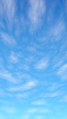 The bright sky in the morning. Blue sky background with white clouds. Cumulus white clouds in the clear blue sky. 3D illustration