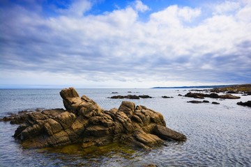 Rocky coast of Baltic Sea in Allinge, Bornholm, Denmark