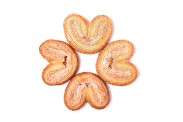 Cookie hearts isolated on white background, top view