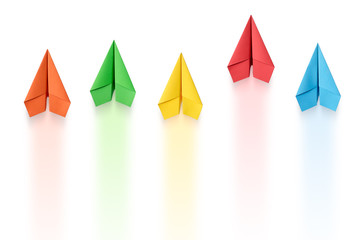 Paper plane on white background. Leadership and Business competition concepts. Copy space
