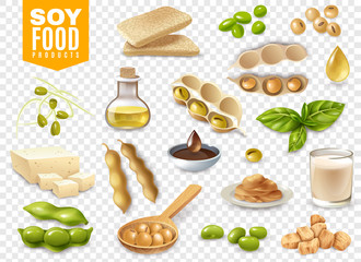 Soy Food Products Transparent Set - obrazy, fototapety, plakaty