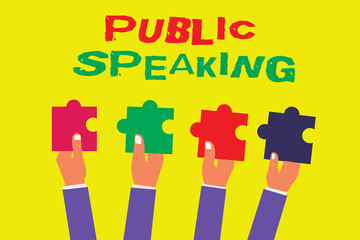 Conceptual hand writing showing Public Speaking. Business photo showcasing talking people stage in subject Conference Presentation.