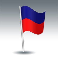 vector waving maritime signal flag E Echo on slanted metal silver pole - symbol of I am altering my course to starboard - blue and red color