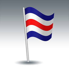 vector waving maritime signal flag C Charlie on slanted metal silver pole - symbol of Affirmative - blue, white and red color